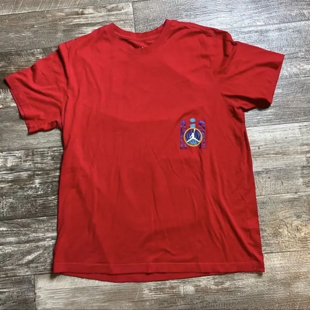 air jordan retro graphic back 90s style logo shirt red men’s size large